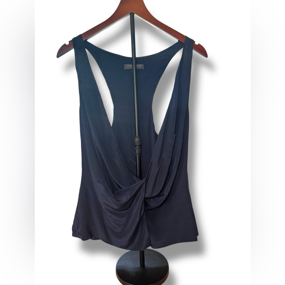 Waverly Grey Navy Drape 100%‎ Silk Tank Top Sz Lg EUC